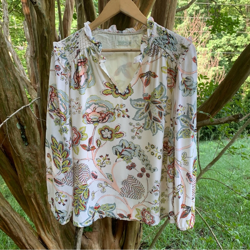 Spartina 449 Floral Smocked Long Sleeve Lined Blouse